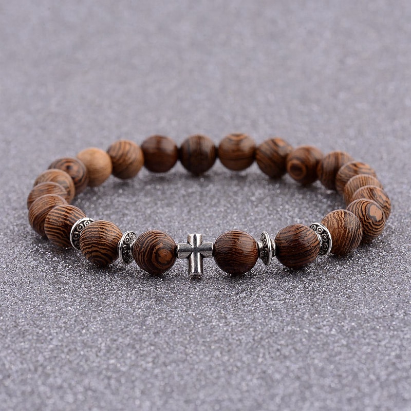 Men's Cross Decorated Beads Bracelet - Image 6